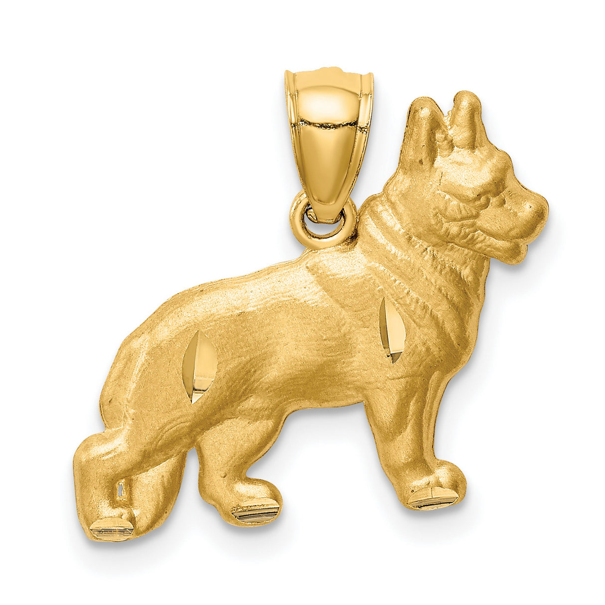 14k Yellow Gold German Shepherd Pendant, Dog Silhouette Charm, Loyalty and Protection Theme