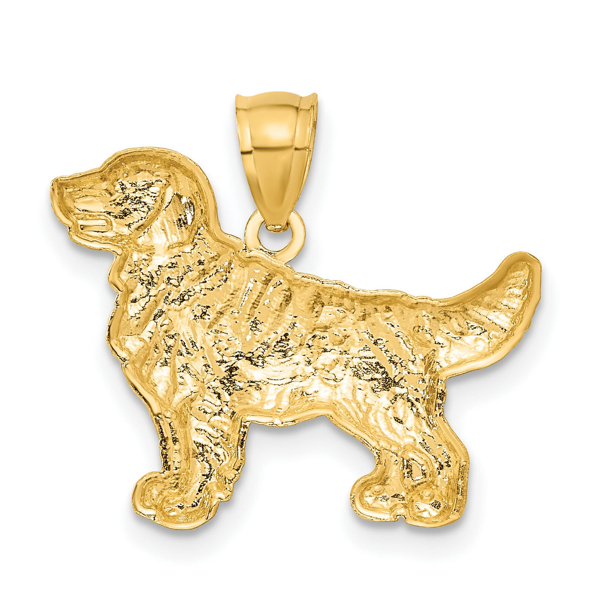 14k Yellow Gold Golden Retriever Pendant, Textured Dog Silhouette Charm for Women or Unisex Wear