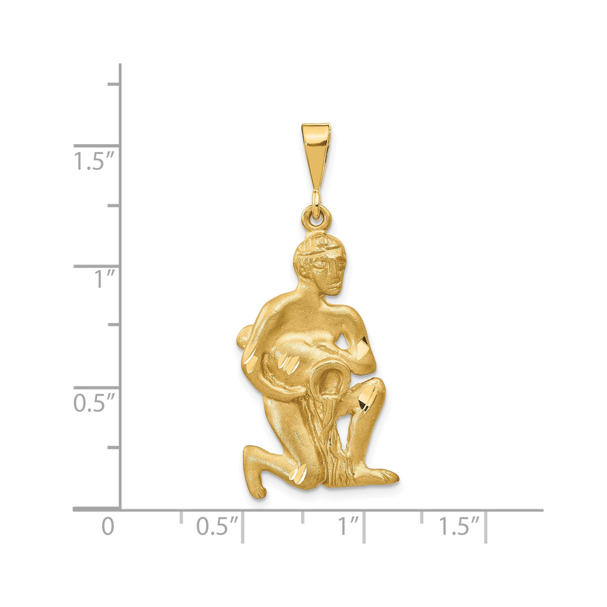 14k Yellow Gold Aquarius Zodiac Pendant with Water Bearer Kneeling Figure, Horoscope Charm