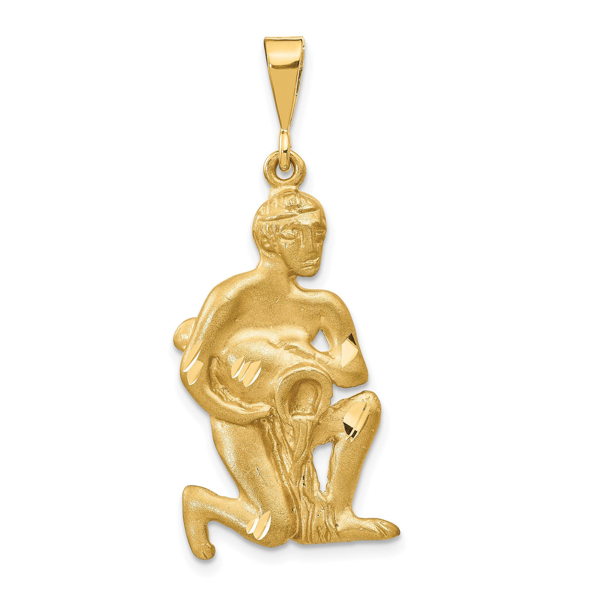 14k Yellow Gold Aquarius Zodiac Pendant with Water Bearer Kneeling Figure, Horoscope Charm