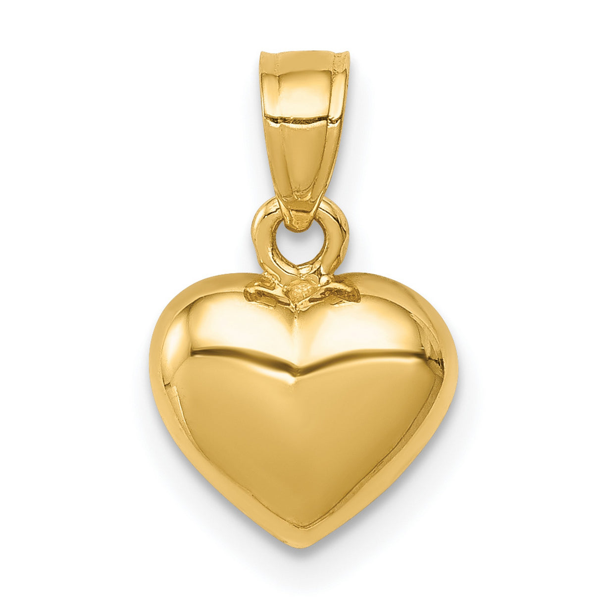 14k Yellow Gold Heart Pendant, Polished Smooth Contours, Love Symbol Jewelry for Women