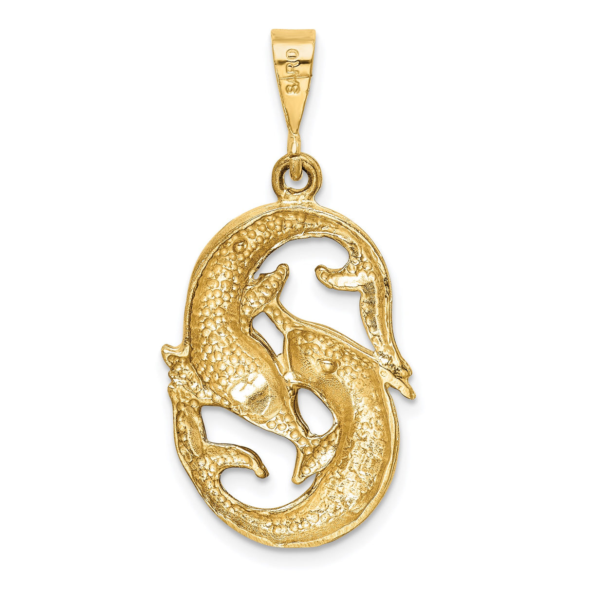 14k Yellow Gold Dolphin Pendant with Intertwined Dolphins in Circle Design