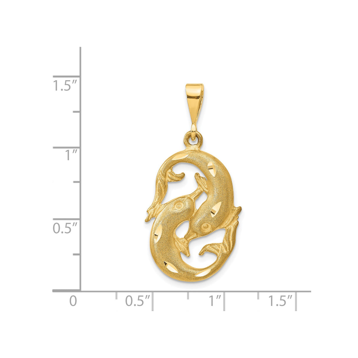 14k Yellow Gold Dolphin Pendant with Intertwined Dolphins in Circle Design