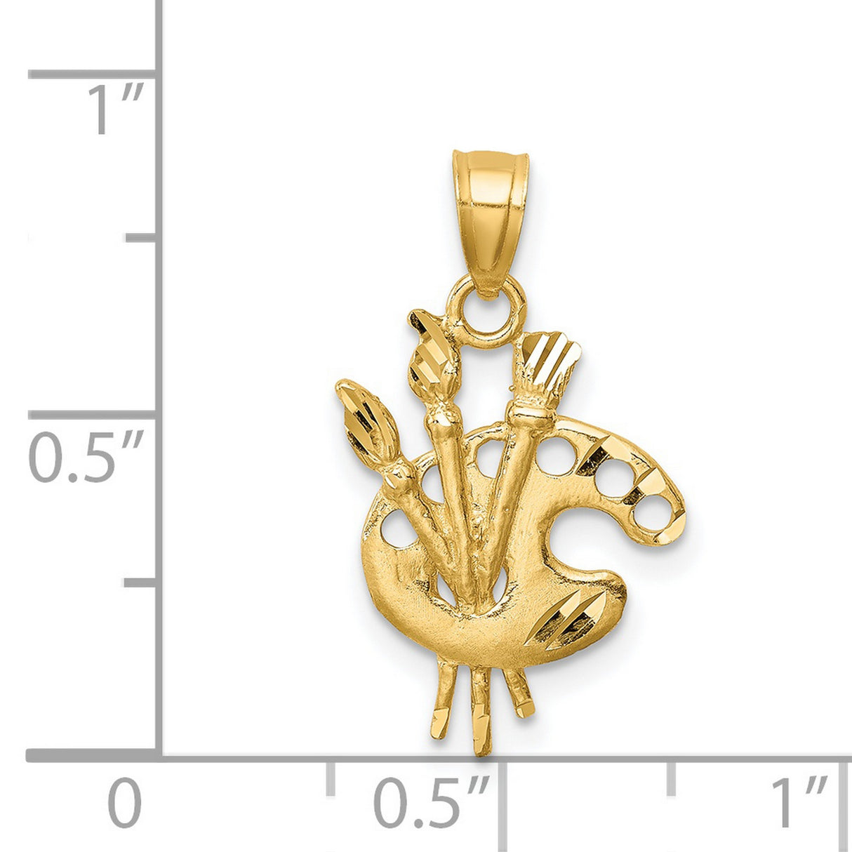 14k Yellow Gold Artist Palette Pendant with Paintbrushes, Creative Art Charm