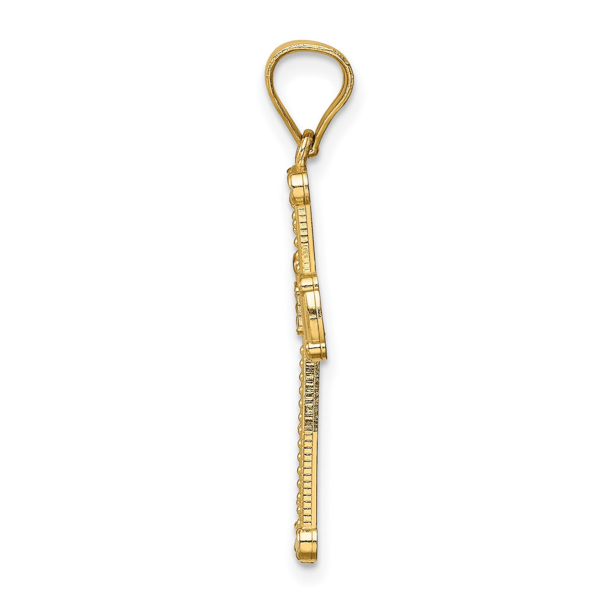 14k Two-Tone Gold Cross Pendant with Textured Beading and Ornate Arms