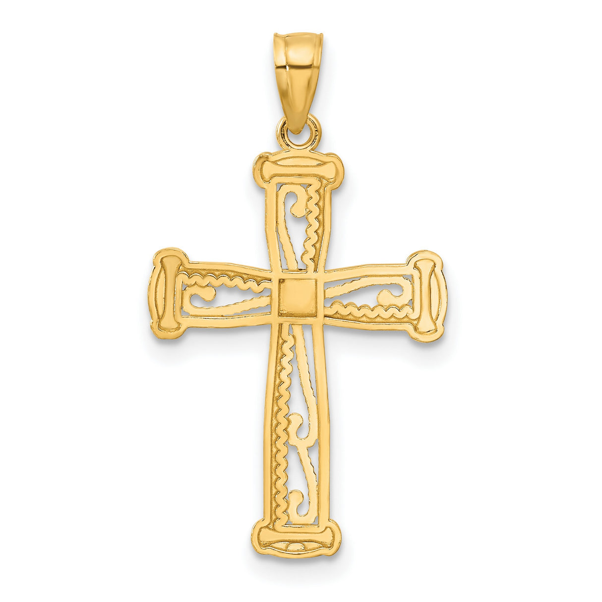 14k Two-Tone Gold Cross Pendant with Textured Beading and Ornate Arms