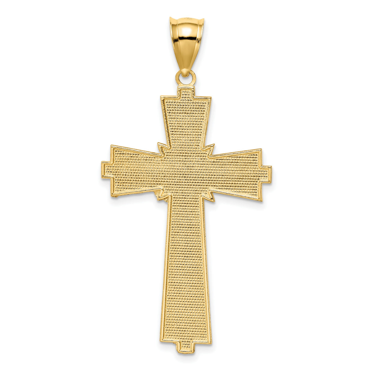 14k Yellow Gold Cross Pendant, Textured and Polished Flared Religious Charm for Men and Women