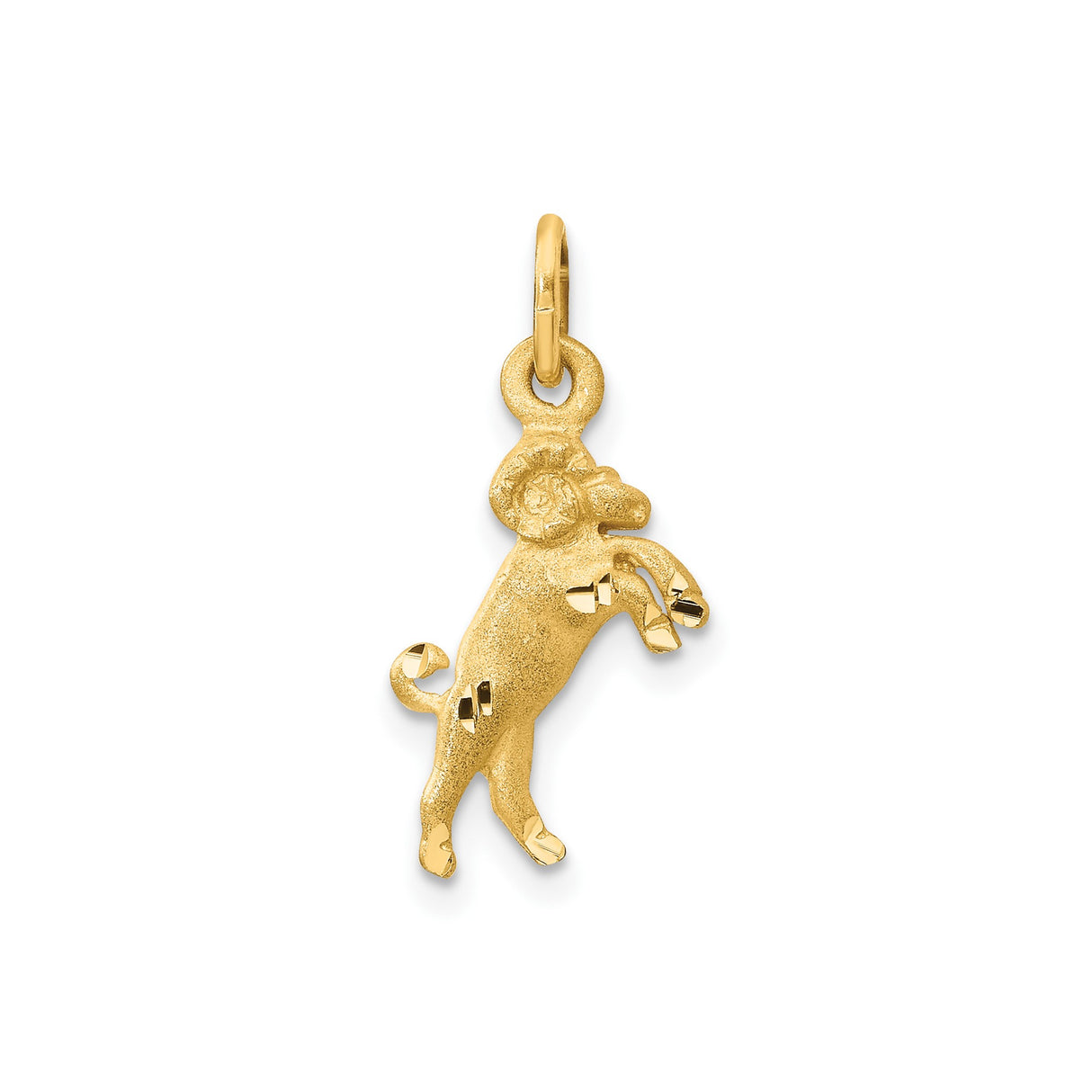 14k Yellow Gold Aries Zodiac Pendant with Detailed Ram Design and Satin Finish
