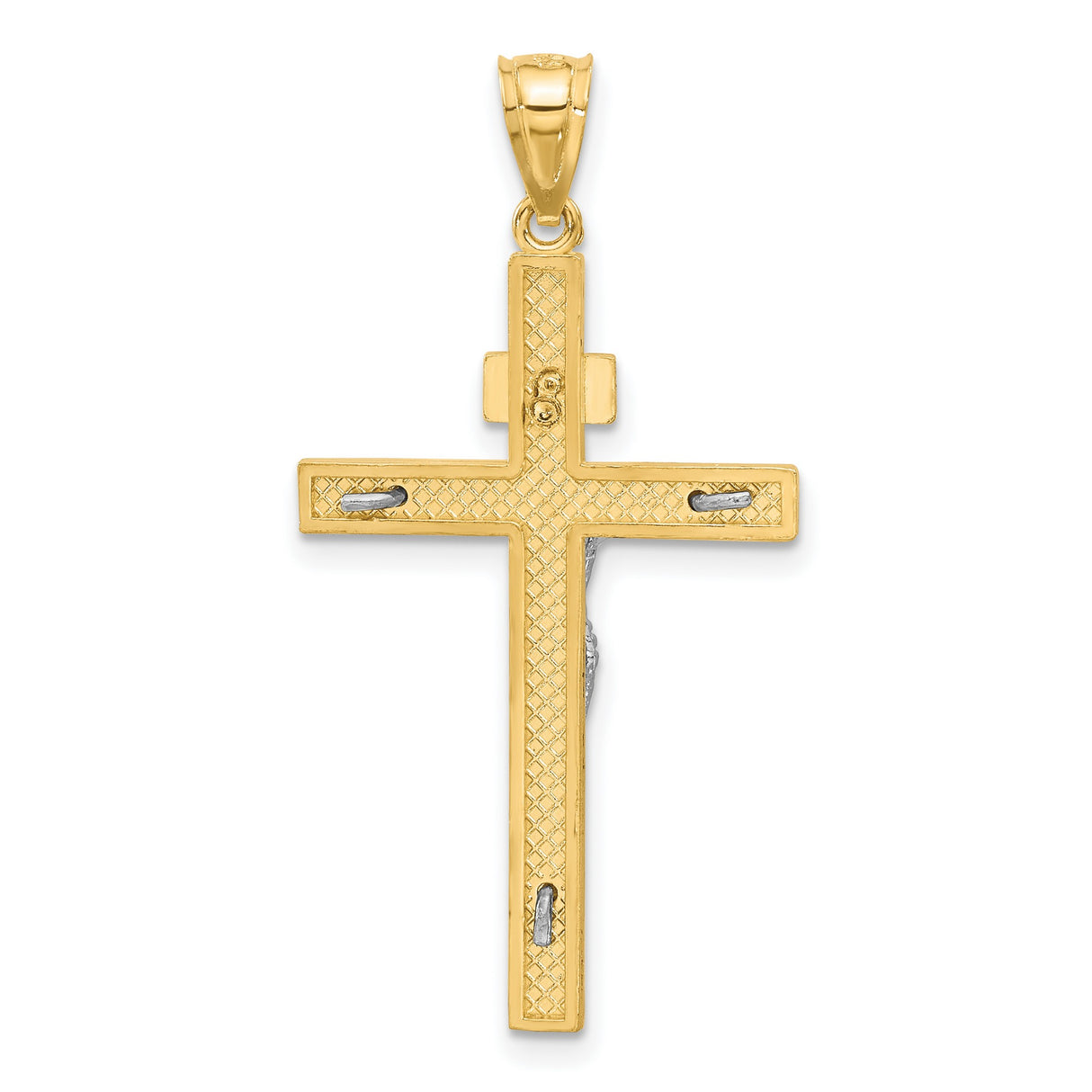 14k Two-Tone Gold Crucifix Pendant with INRI Cross Design Christian Religious Charm