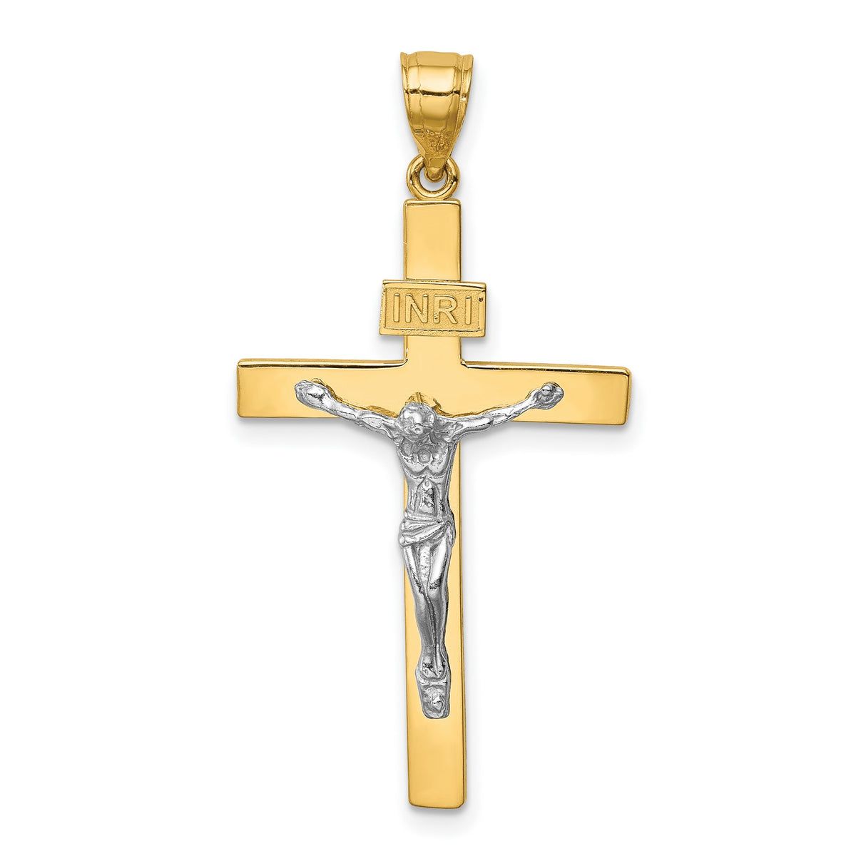14k Two-Tone Gold Crucifix Pendant with INRI Cross Design Christian Religious Charm