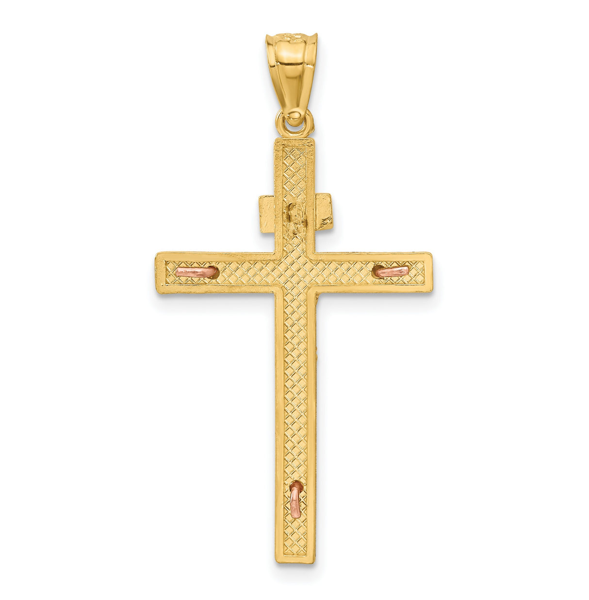 14k Two-Tone Gold Crucifix Cross Pendant with INRI Charm and Detailed Jesus Figure