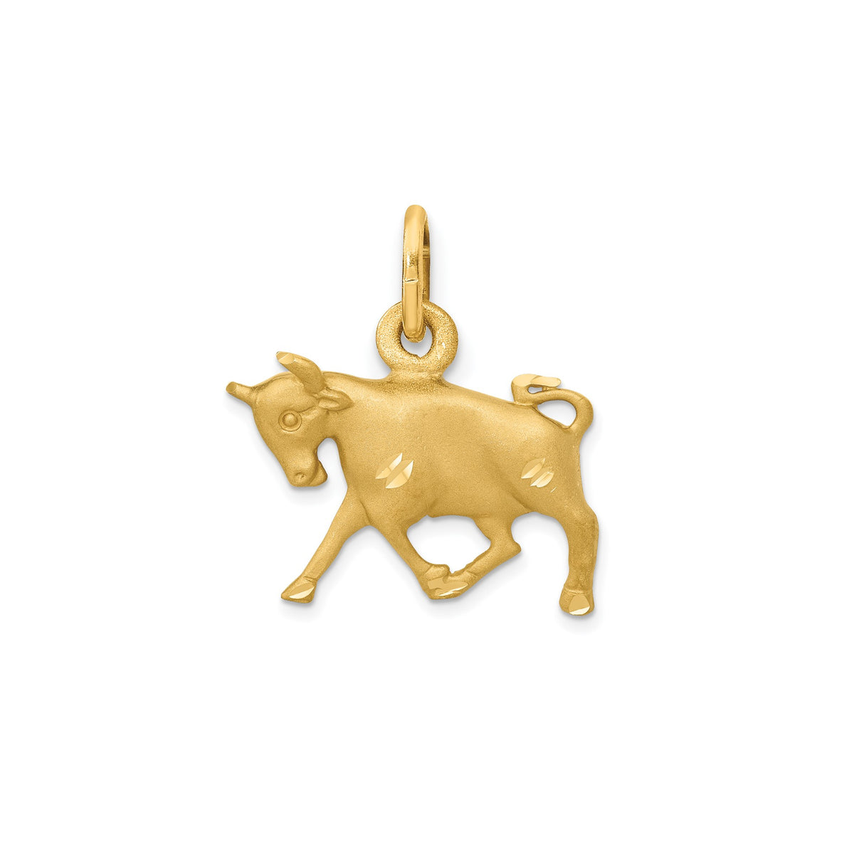 14k Yellow Gold Taurus Zodiac Pendant, Detailed Bull Symbol with Satin Finish, Astrology Jewelry