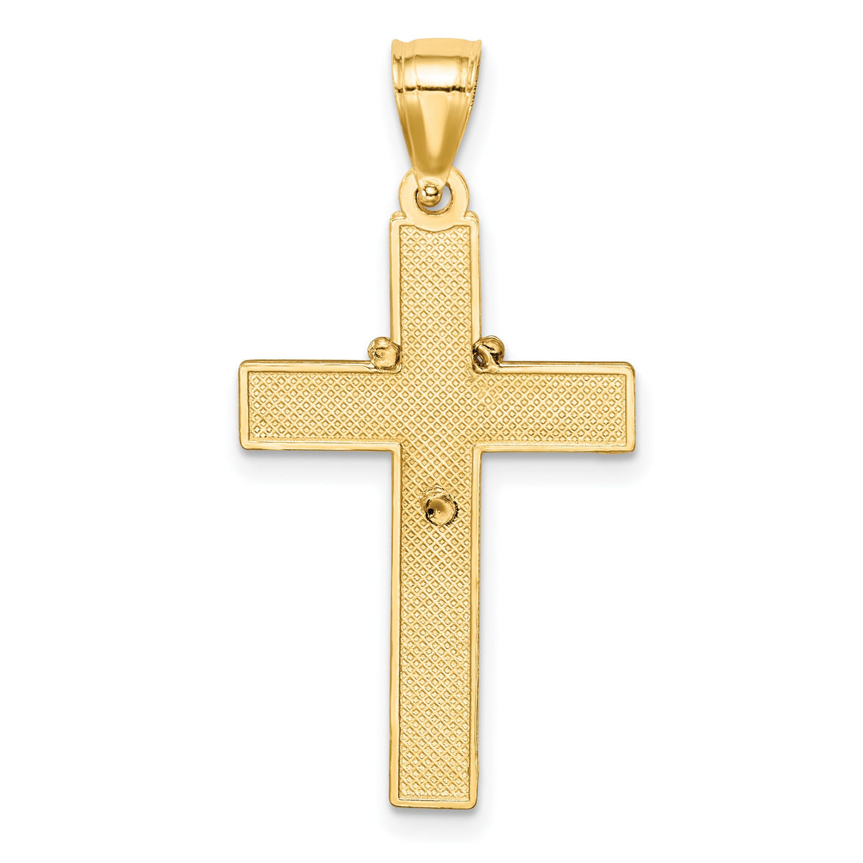 14k Two Tone Gold Crucifix Cross Pendant with Beveled Edges and Virgin Medallion