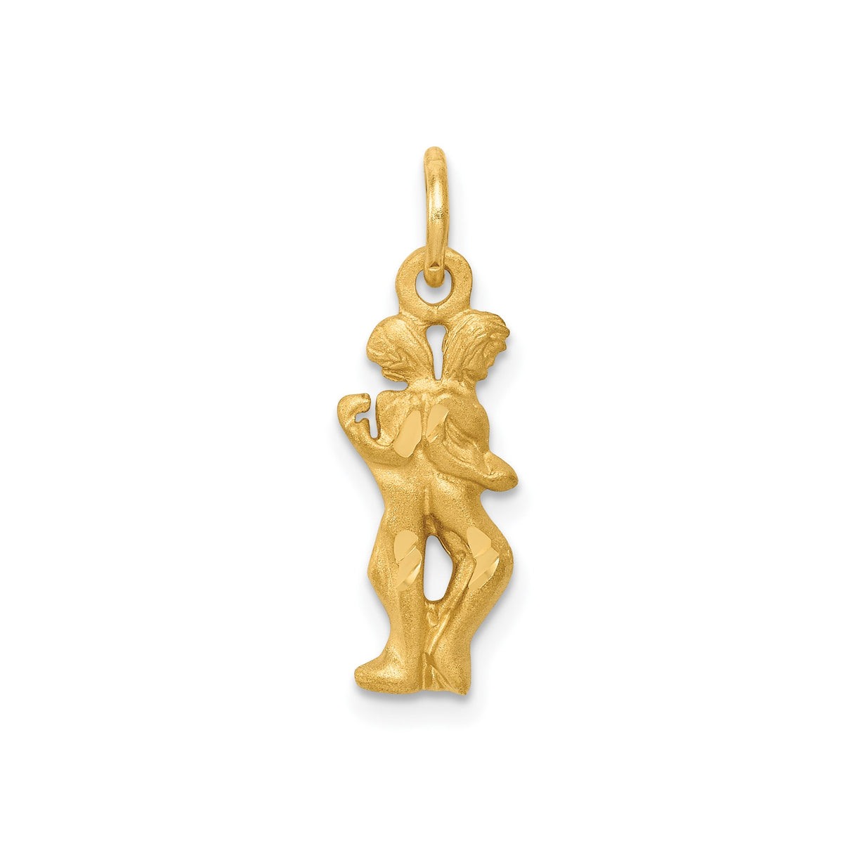 14k Yellow Gold Gemini Zodiac Pendant with Twin Mirror Design and Satin Finish