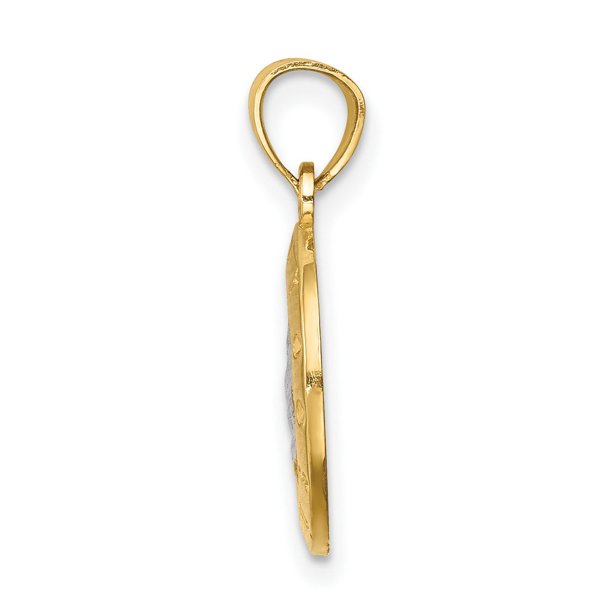 14k Multi-Tone Gold Christian Faith Pendant with Raised Praying Hands and Rhodium Accents