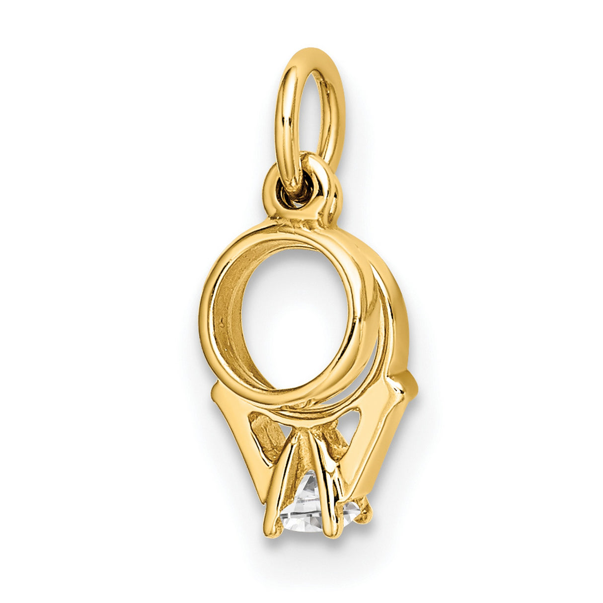 14k Yellow Gold Engagement Ring Charm Pendant with Cubic Zirconia, Romantic Bridal Jewelry