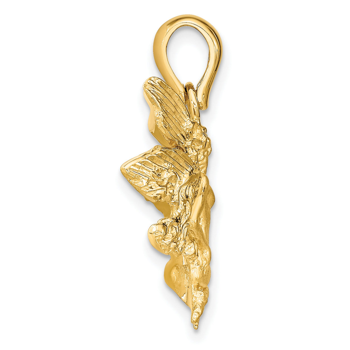 14k Yellow Gold Fairy Pendant with Winged Female Figure, Fantasy-Inspired Design