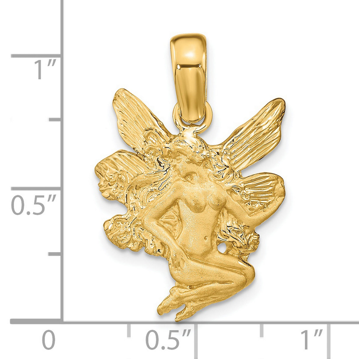 14k Yellow Gold Fairy Pendant with Winged Female Figure, Fantasy-Inspired Design