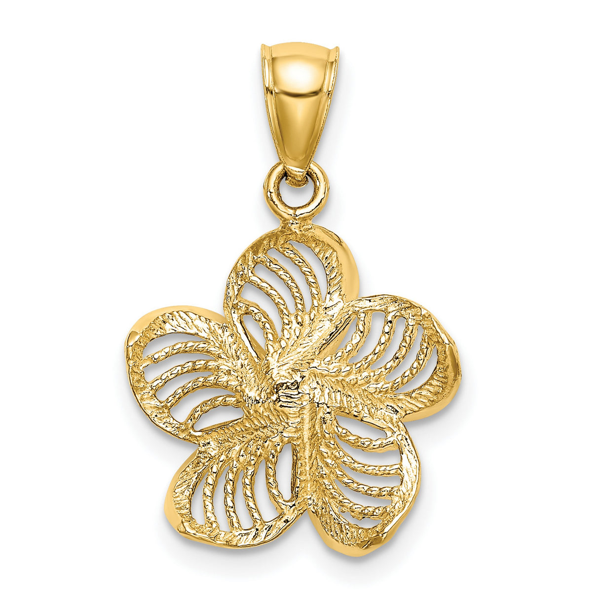 14k Yellow Gold Plumeria Pendant with Openwork Floral Design, Tropical Flower Charm for Women