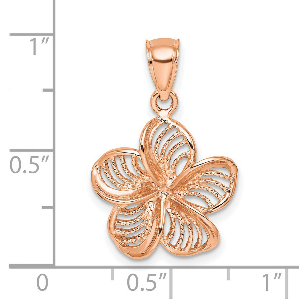 14k Rose Gold Plumeria Pendant, Openwork Flower Design with Filigree Detailing