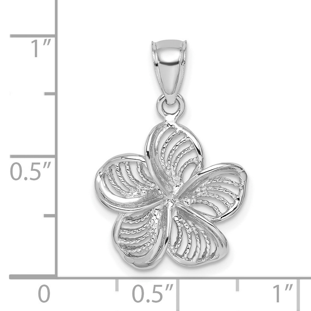 14k White Gold Plumeria Flower Pendant with Open Filigree Petal Design for Women