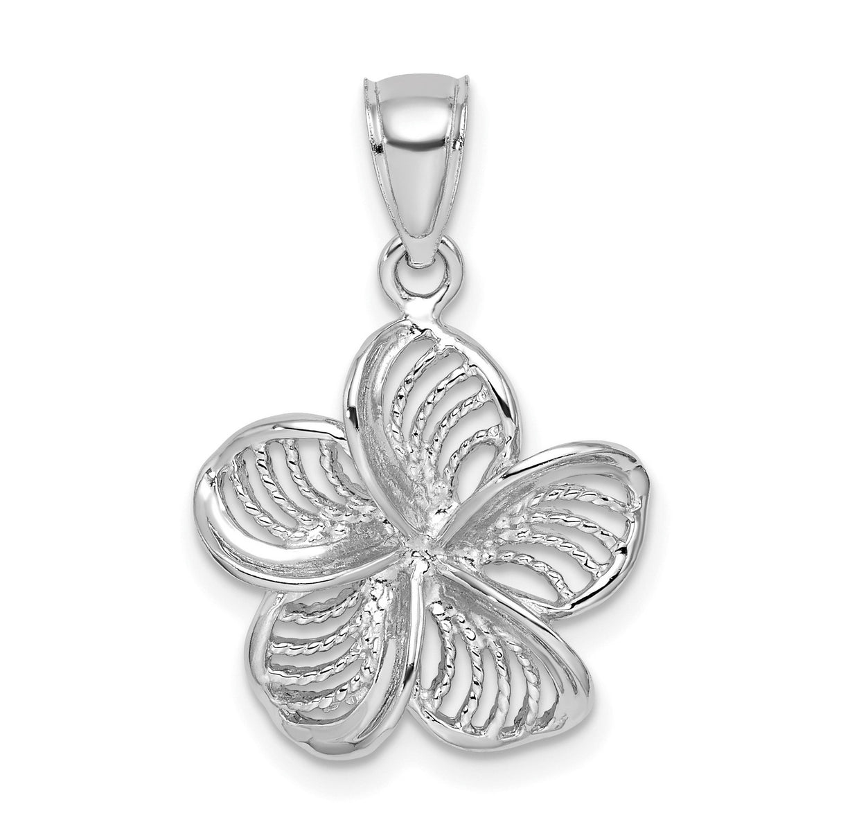 14k White Gold Plumeria Flower Pendant with Open Filigree Petal Design for Women