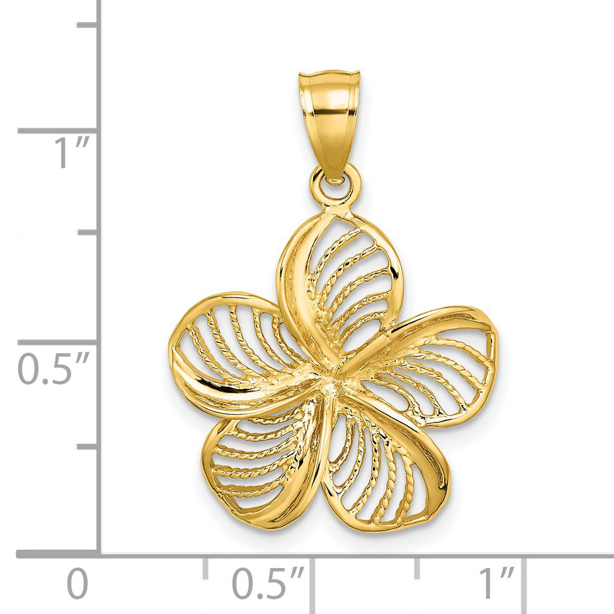 14k Yellow Gold Flower Pendant with Openwork Plumeria Design and Beaded Edge