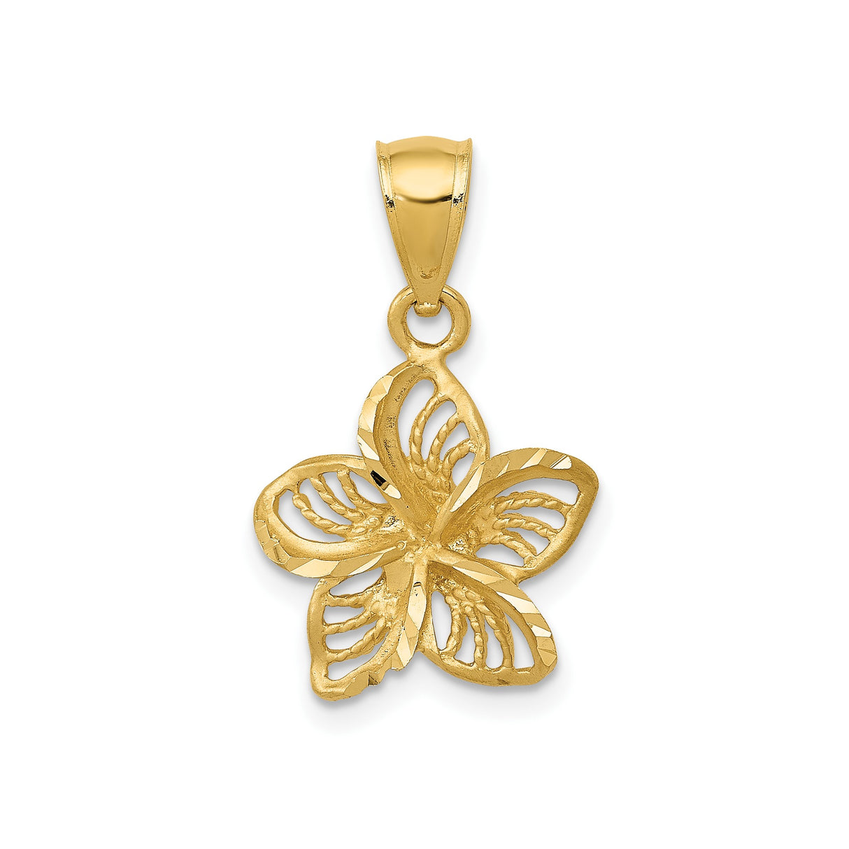 14k Yellow Gold Orchid Flower Pendant, Delicate Openwork Floral Charm for Women