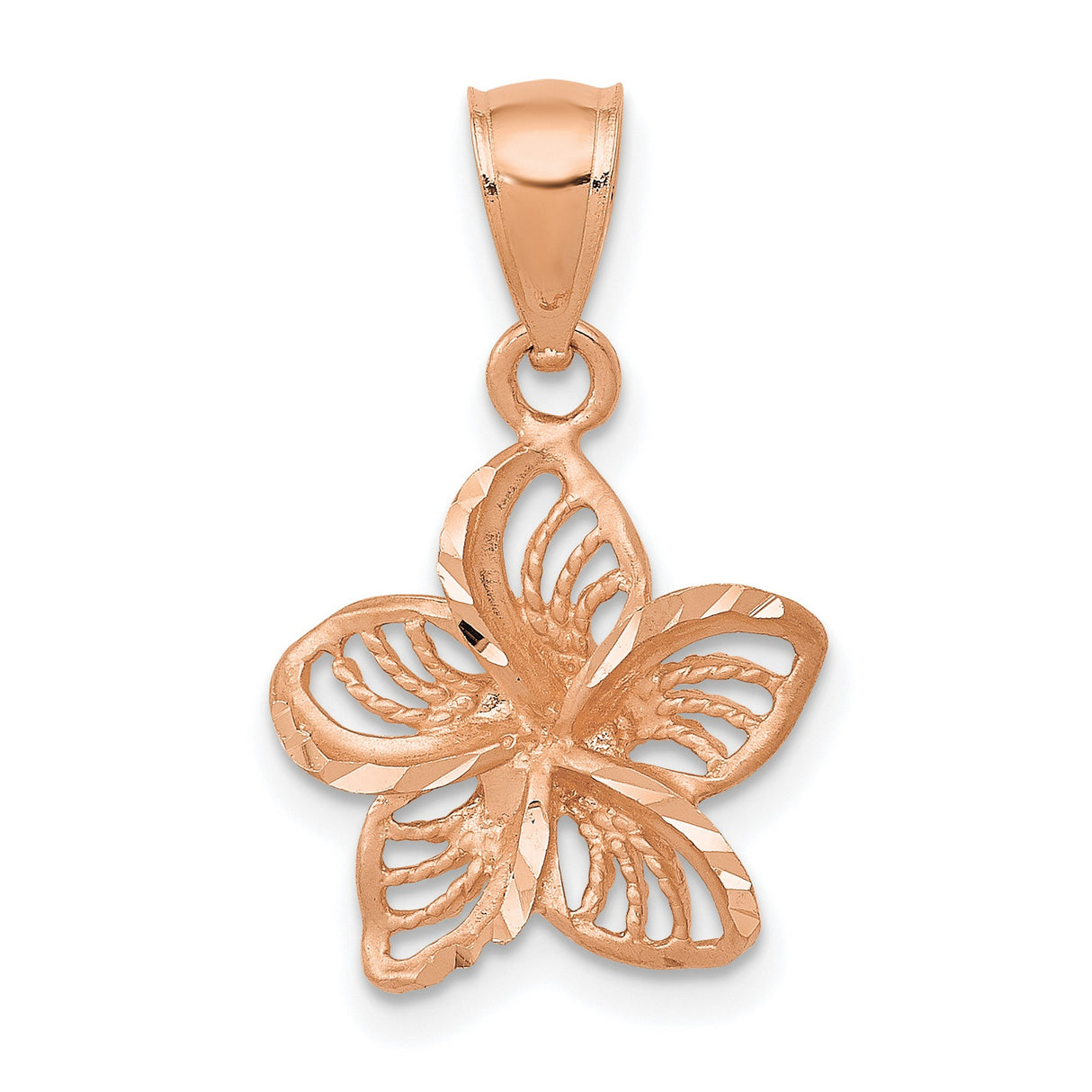 14k Rose Gold Orchid Pendant, Delicate Openwork Floral Charm, Botanical Nature-Inspired Jewelry