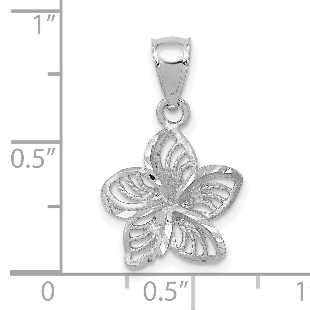 14k White Gold Pendant with Openwork Five-Petal Flower, Textured Floral Design