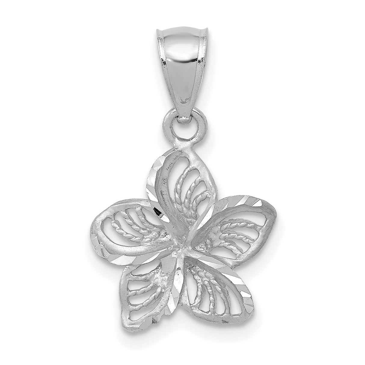 14k White Gold Pendant with Openwork Five-Petal Flower, Textured Floral Design