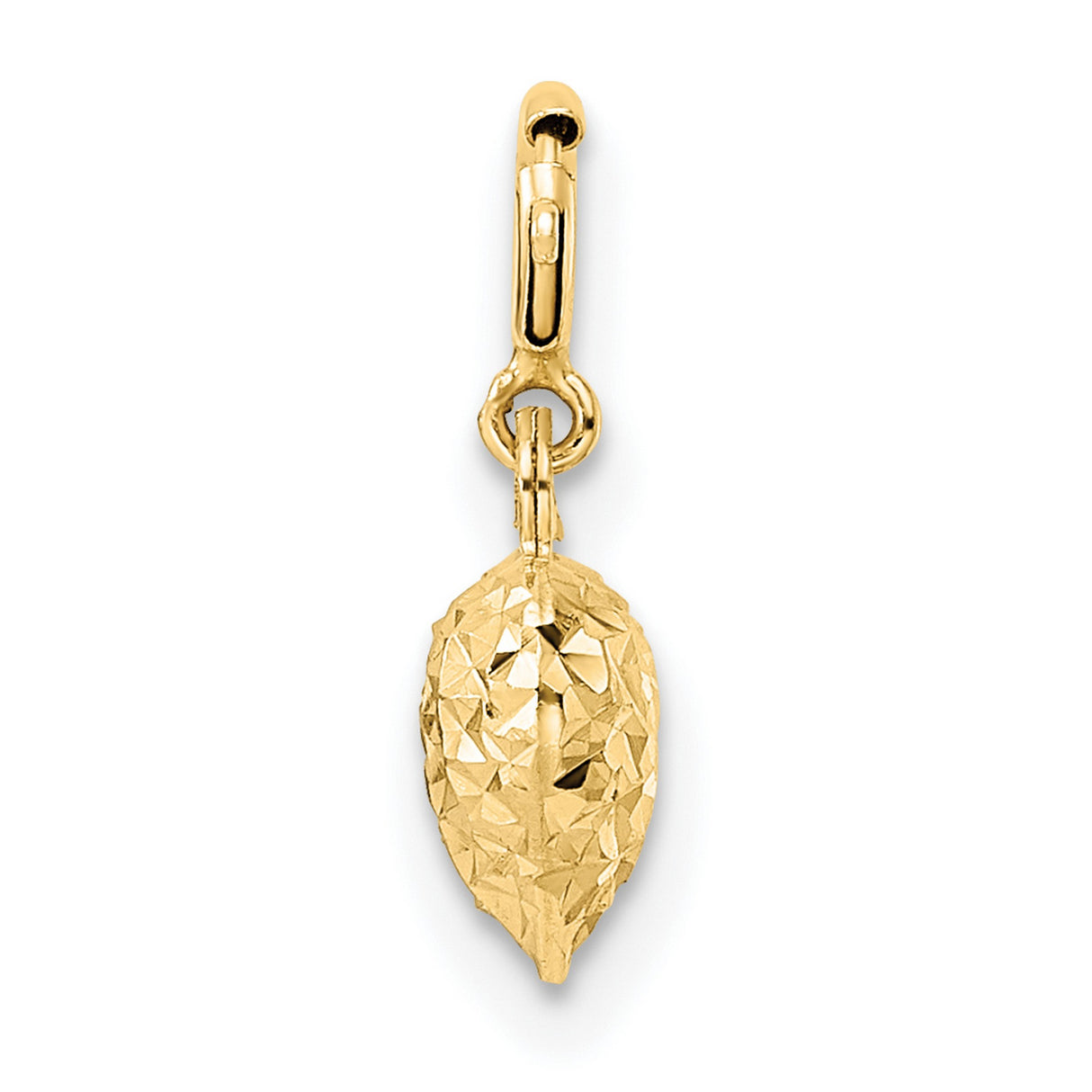 14k Yellow Gold Heart Charm Pendant with Diamond Cut Texture and Polished Finish