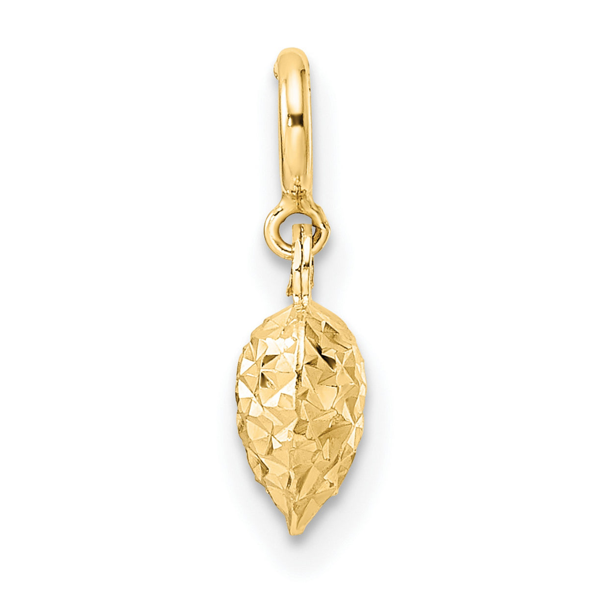 14k Yellow Gold Heart Charm Pendant with Diamond Cut Texture and Polished Finish