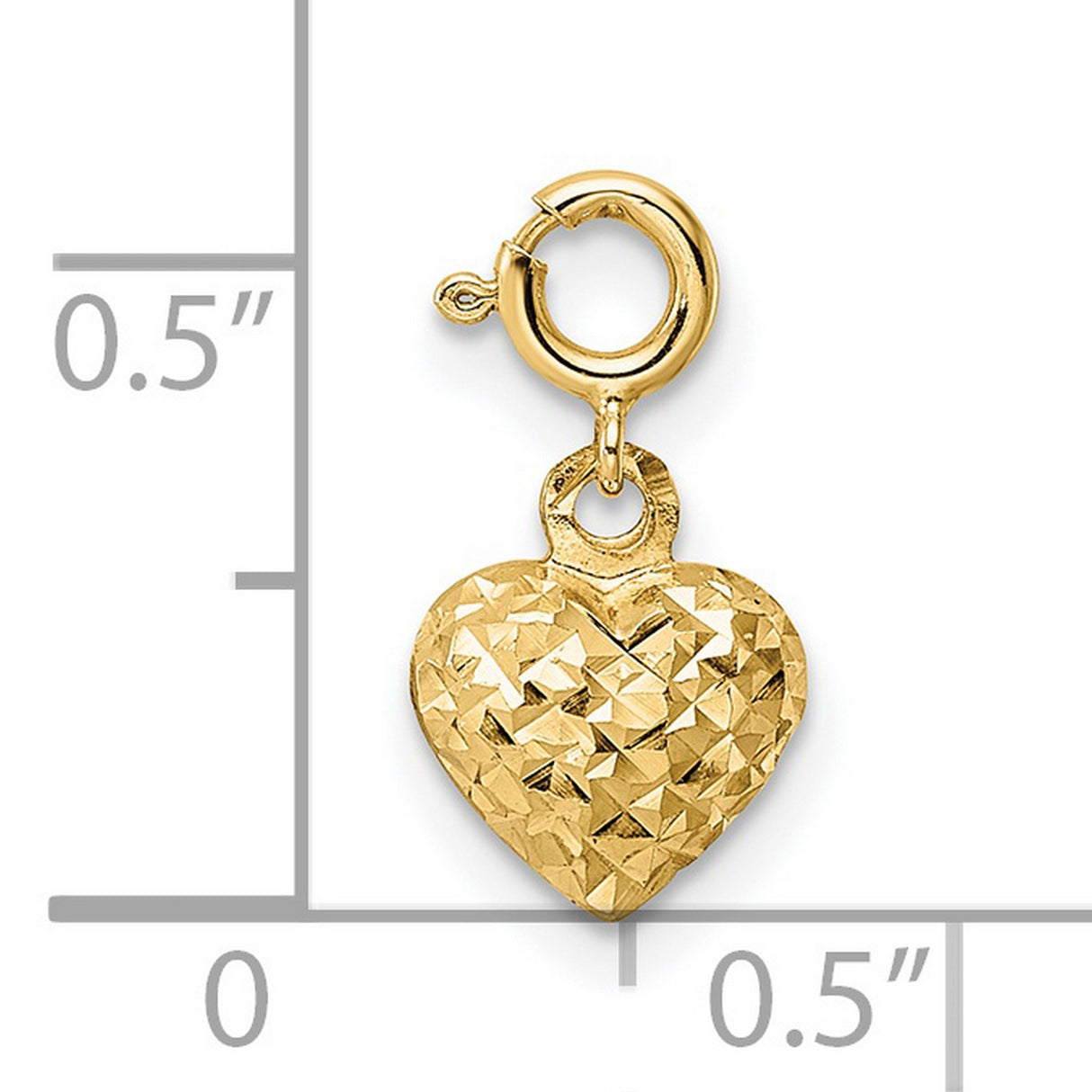 14k Yellow Gold Heart Charm Pendant with Diamond Cut Texture and Polished Finish