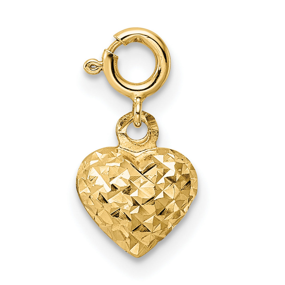14k Yellow Gold Heart Charm Pendant with Diamond Cut Texture and Polished Finish