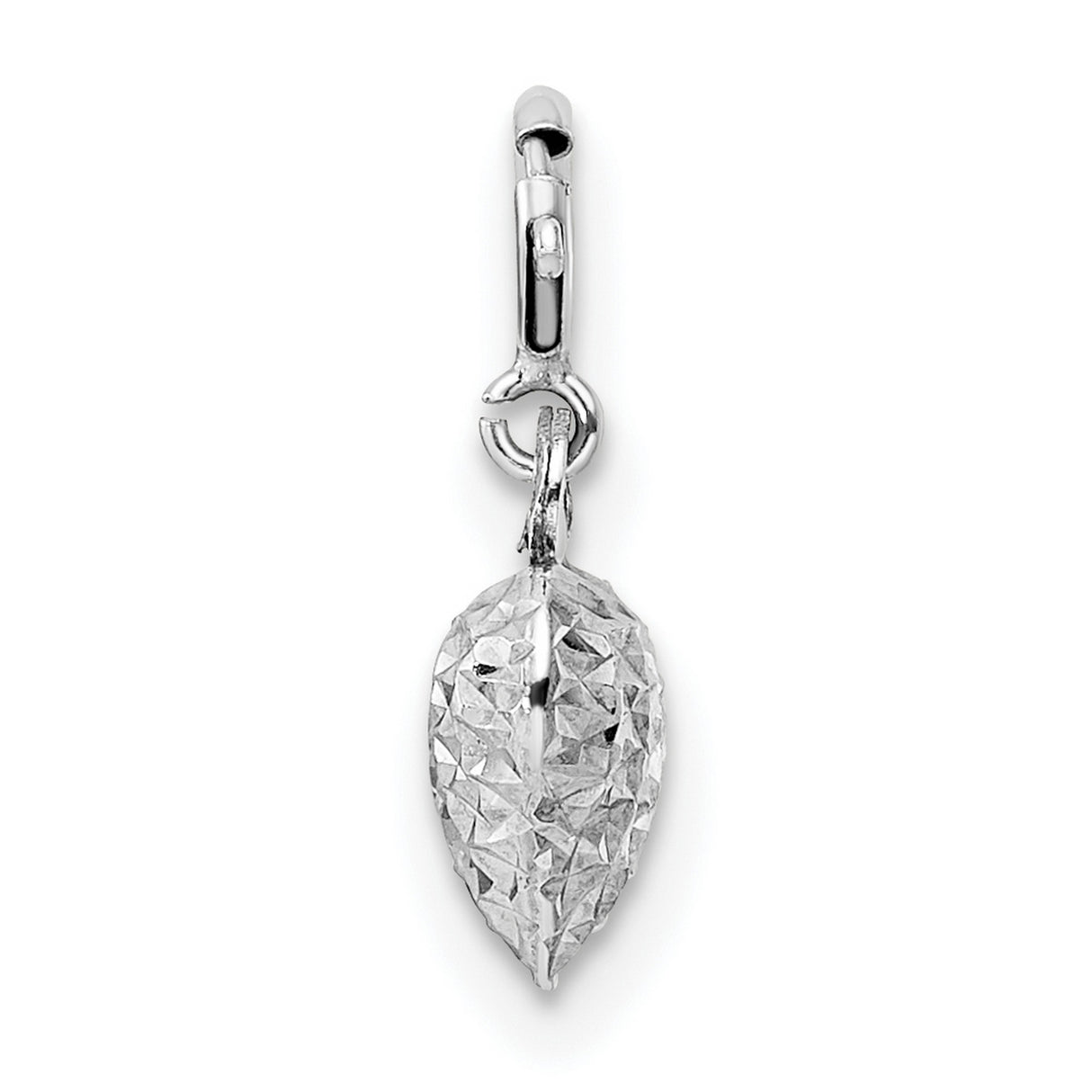 14k White Gold Heart Charm Pendant with Textured Diamond Cut Design