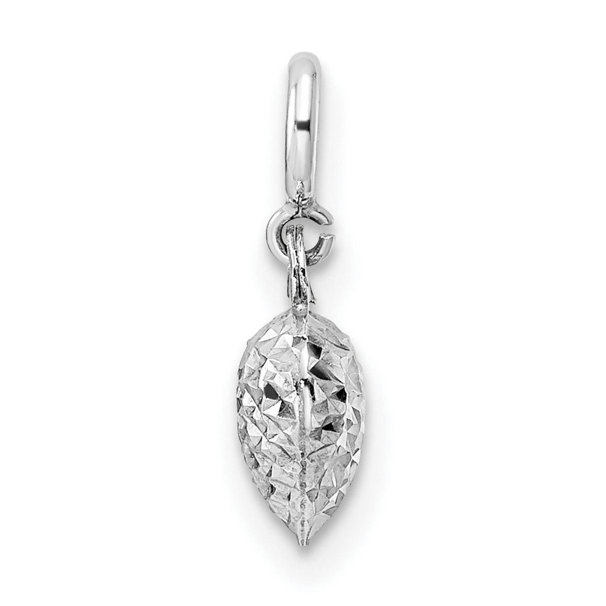 14k White Gold Heart Charm Pendant with Textured Diamond Cut Design
