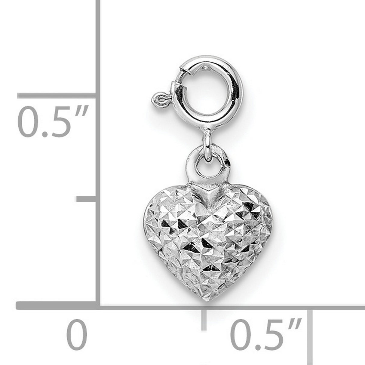 14k White Gold Heart Charm Pendant with Textured Diamond Cut Design
