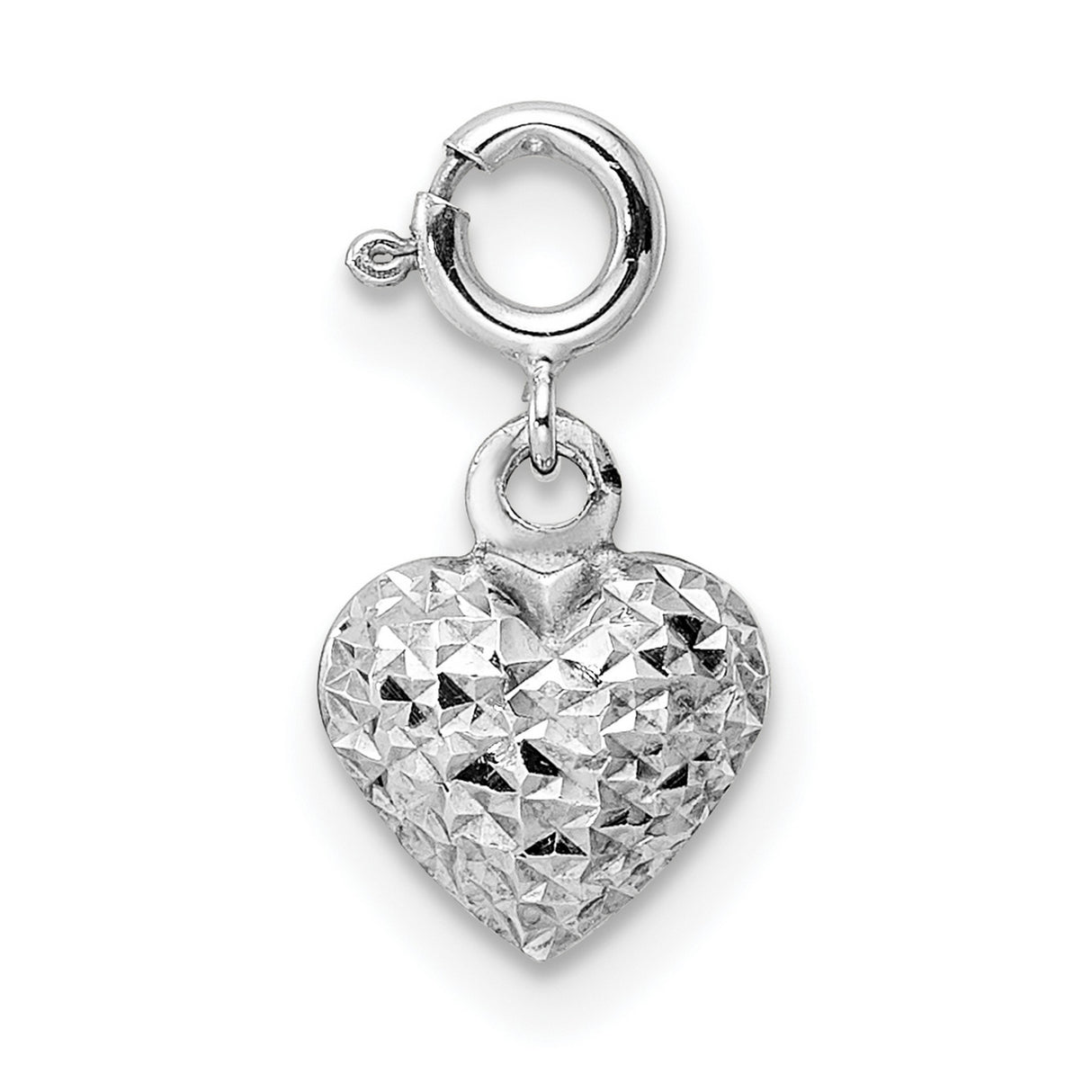 14k White Gold Heart Charm Pendant with Textured Diamond Cut Design