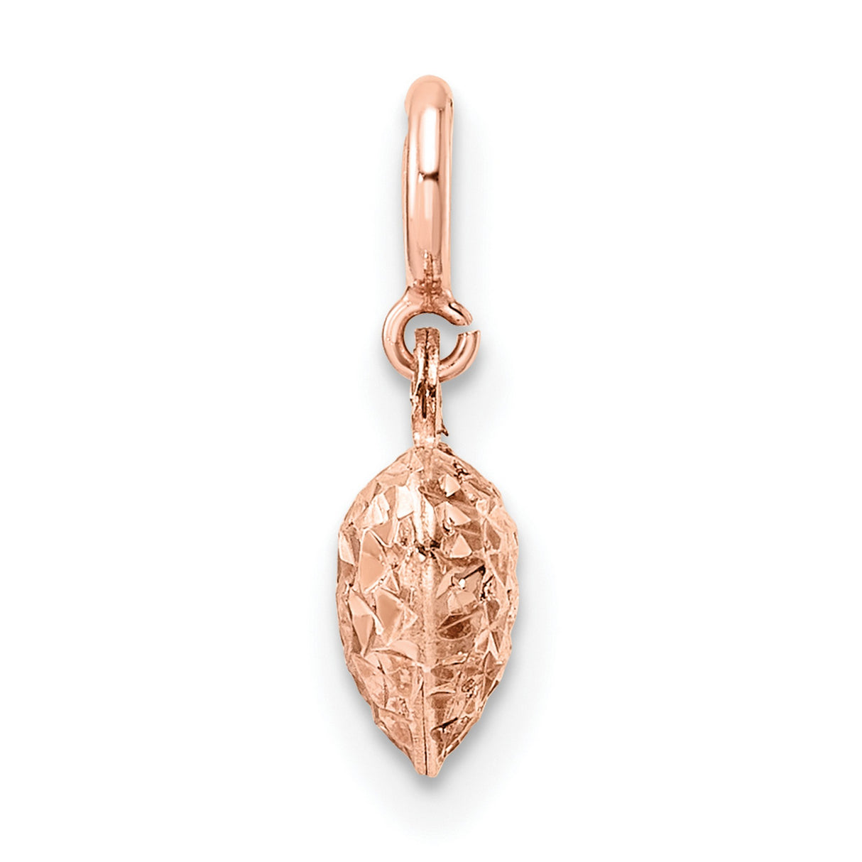 14k Rose Gold Heart Pendant Charm with Diamond Cut Finish, Textured Love Symbol for Women