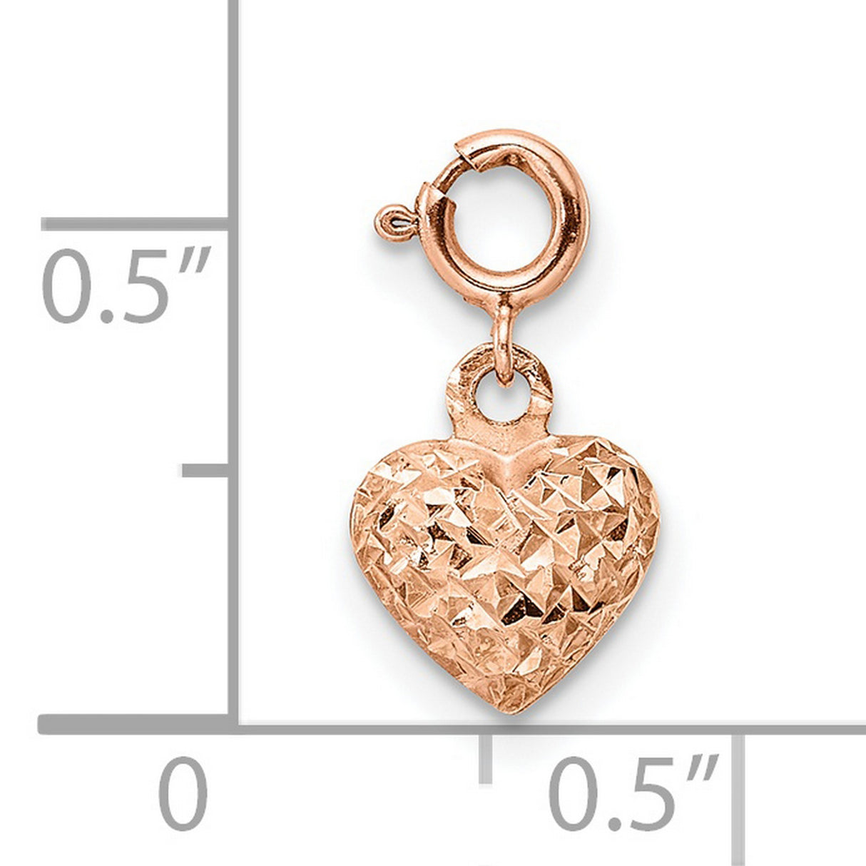 14k Rose Gold Heart Pendant Charm with Diamond Cut Finish, Textured Love Symbol for Women