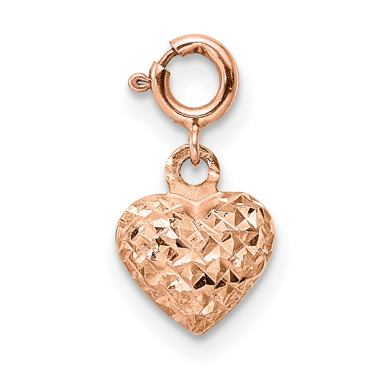 14k Rose Gold Heart Pendant Charm with Diamond Cut Finish, Textured Love Symbol for Women