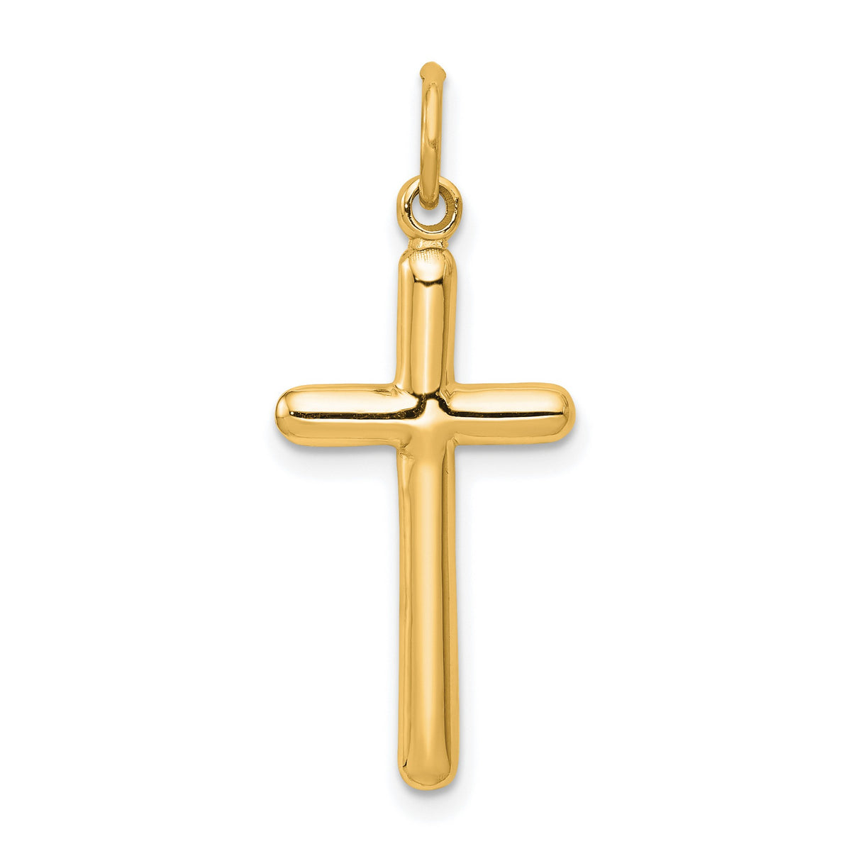 14k Yellow Gold Cross Pendant, Polished Latin Cross Charm, Minimalist Religious Jewelry