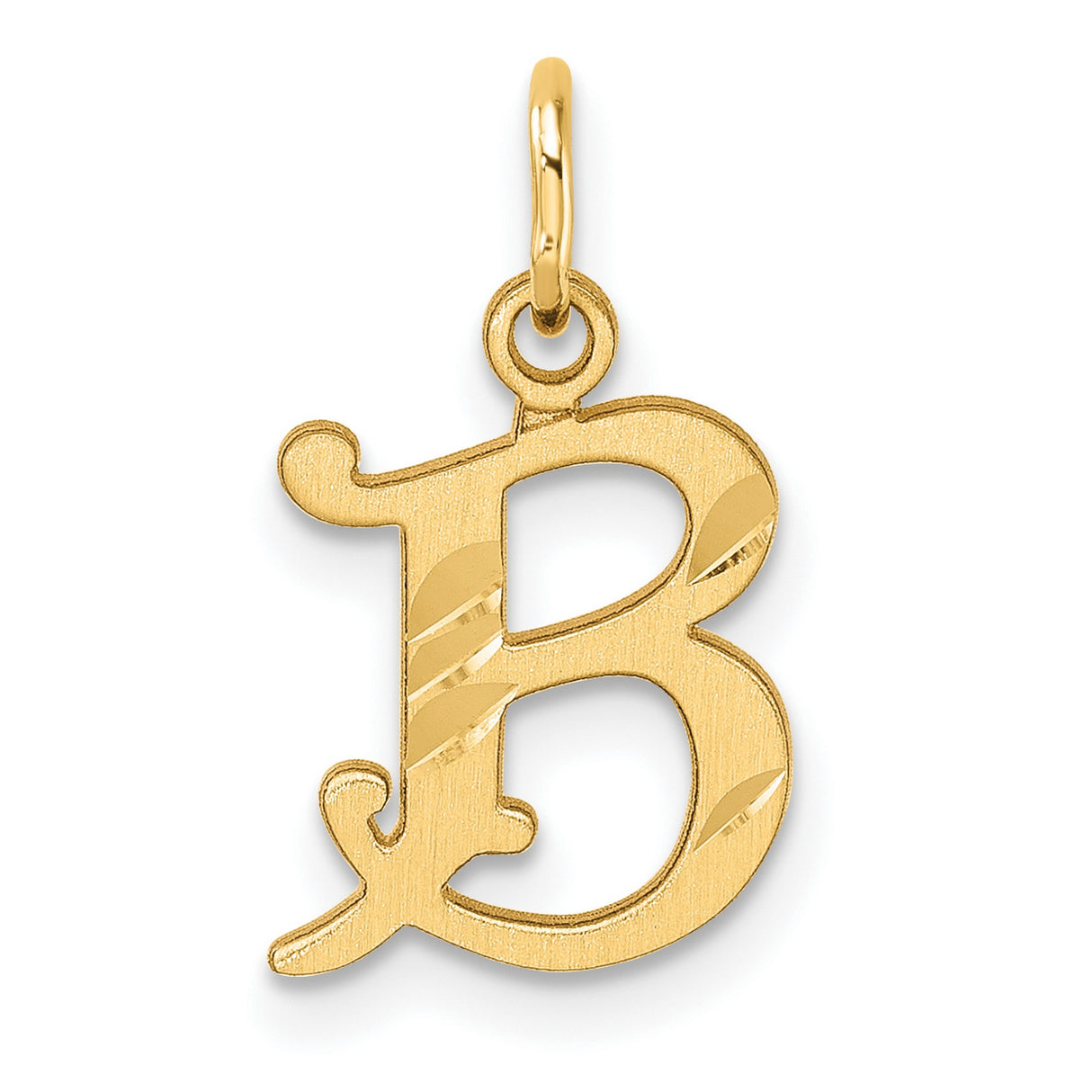 14k Yellow Gold Letter B Pendant, Polished Textured Initial Charm for Women