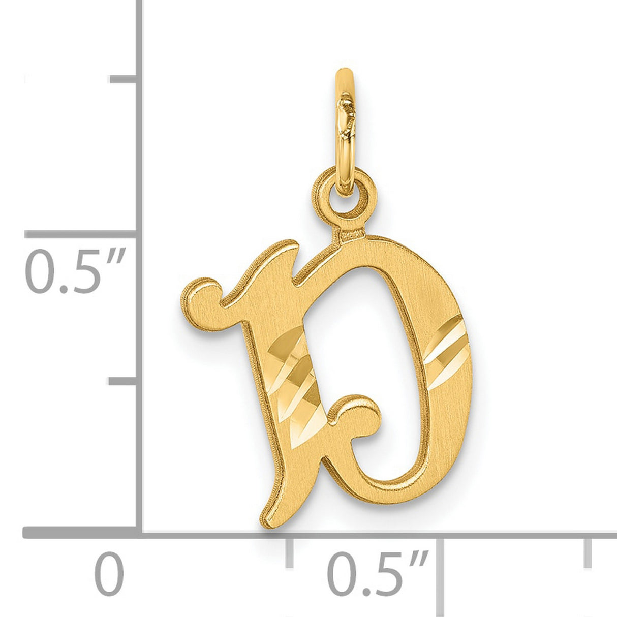 14k Yellow Gold Script Letter D Pendant with Polished Diagonal Accents, Unisex Initial Charm
