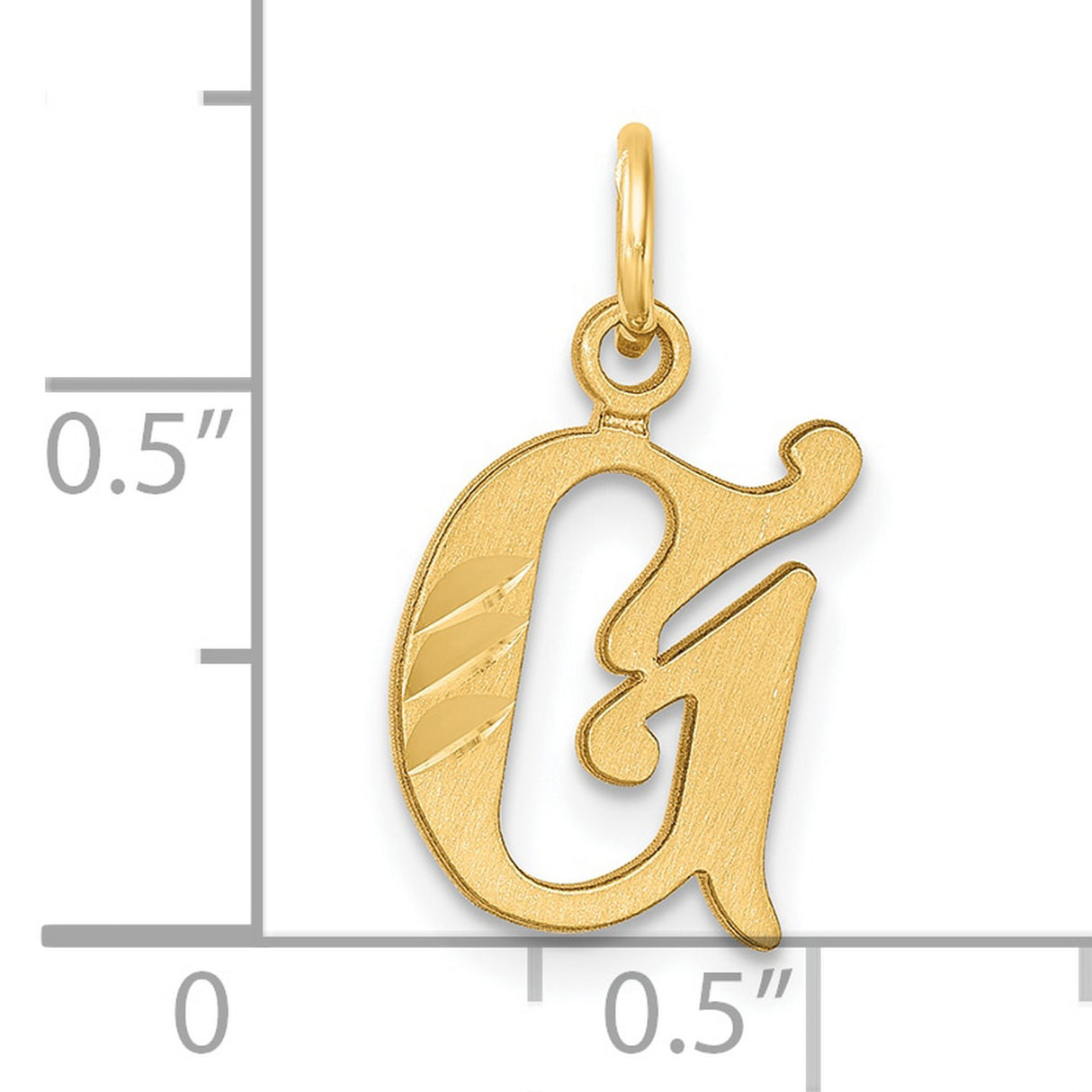 14k Yellow Gold Pendant, Decorative Script Letter G Charm, Unisex Alphabet Jewelry