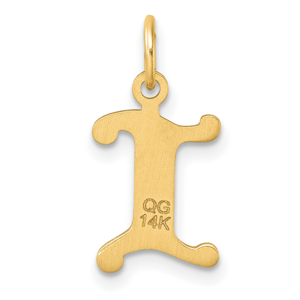 14k Yellow Gold Pendant, Letter I Charm with Polished Diagonal Accents, Whimsical Monogram Design