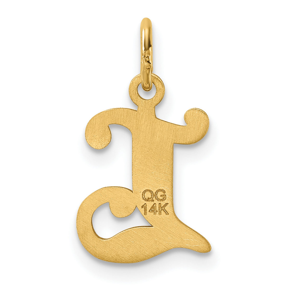 14k Yellow Gold Script Letter L Pendant Charm with Brushed Finish and Polished Accents