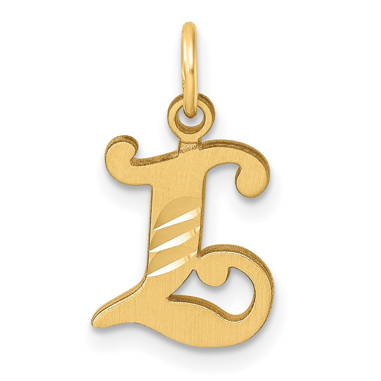 14k Yellow Gold Script Letter L Pendant Charm with Brushed Finish and Polished Accents