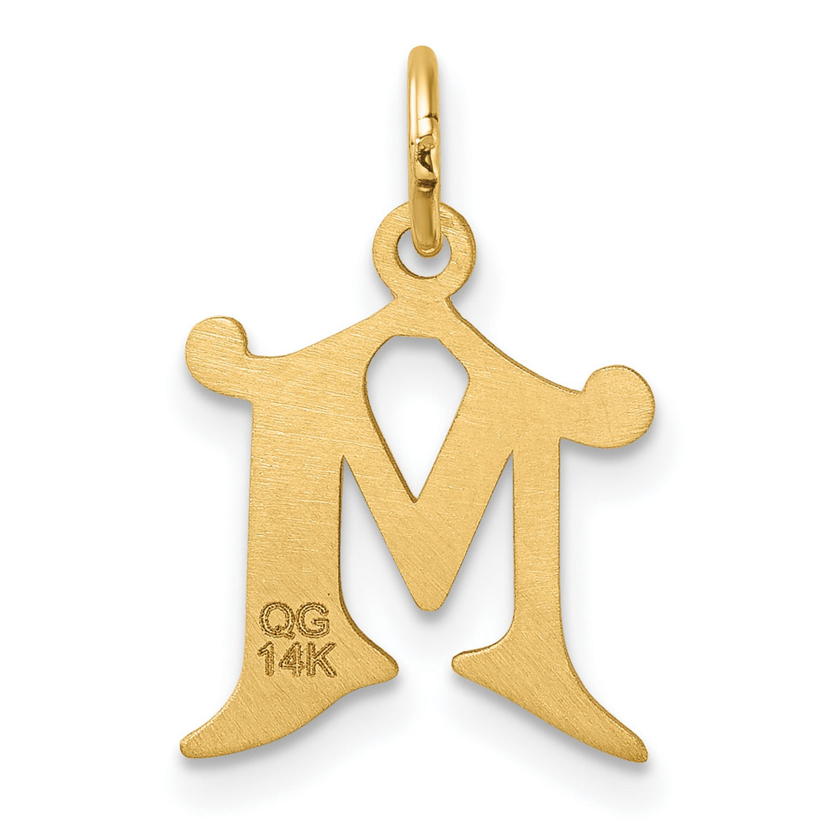 14k Yellow Gold Initial M Pendant with Decorative Cut Design, Old English Letter Charm